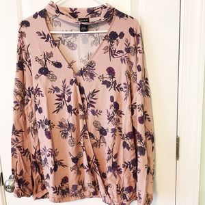 pink floral long sleeved blouse